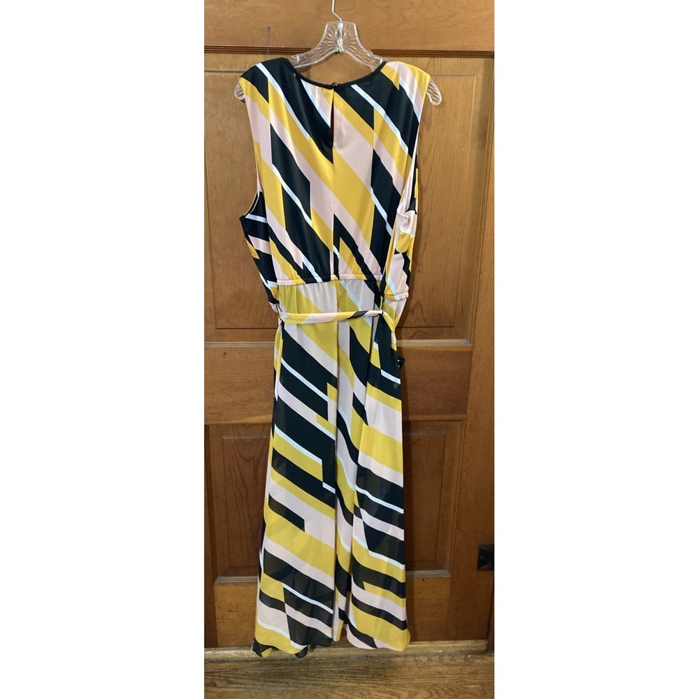 Lane Bryant Stripped Maxi Dress Sz 24 New Black Pink Yellow Belted Wedding Guest - Picture 4 of 12